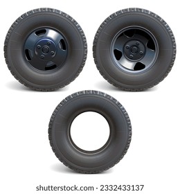 Vector Front and Rear Truck Wheels with Black Disks isolated on white background