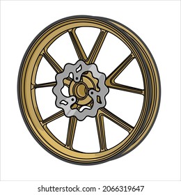 vector de la llanta delantera, color dorado, bueno para referencia de diseño