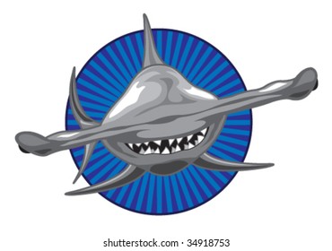 Vector - Front view of a Hammerhead Shark. Shark and background can be used separately.