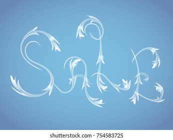 vector frosty ornate lettering sale blue background. Christmas design postcards, calendars, tickets, banners, posters and different