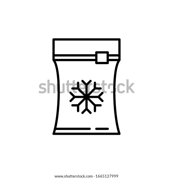 Vector frozen food\
bag icon outline. Symbol linear illustration of packaging for\
frozen and vacuumed food. Containers and bags for food\
semi-finished products\
frozen.