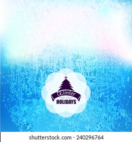 Vector frozen frost background texture. Glass snow ice cold and fresh background. Winter with xmas tree 