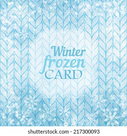 vector frozen winter card with snowflakes on a knitted background. eps10