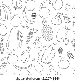 Vector fruit and berries line pattern on white background. Fruit and berries web graphics
