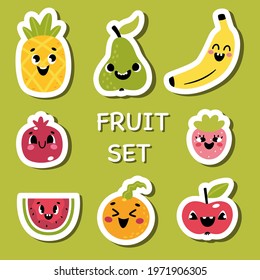 Vector fruit and berry set of stickers.
