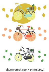 Vector with Fruit bike. There are slices of orange and lemon. Can be used as a symbol of healthy eating and ecology.