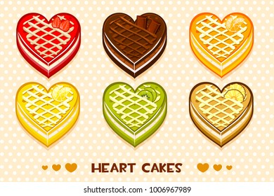 Vector fruit and chocolate cakes in the form of heart