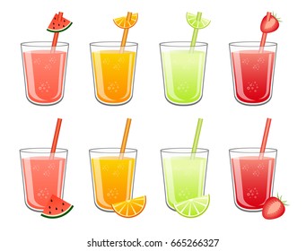 Vector fruit cocktails or juice.  Set of cocktails or juice isolated on white background