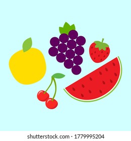 Vektorfrucht bestehend aus Zitronen, Trauben, Kirschen, Erdbeeren und Wassermelonen.