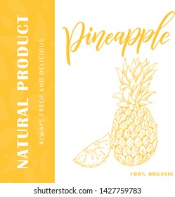 Vector fruit element of pineapple. Hand drawn icon with lettering. Food illustration for cafe, market, menu design