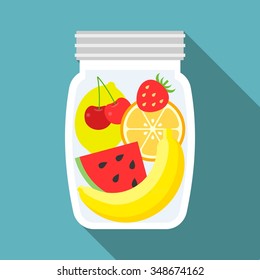 Vector fruit in glass bottle, flat design