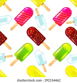 Vector fruit ice cream seamless pattern. Bright summer design illustration.