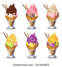 Vector fruit ice cream set on a white background.