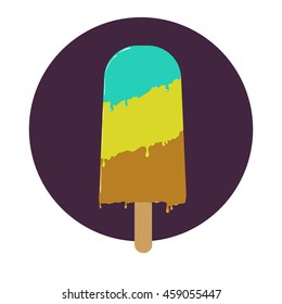 Vector fruit ice lolly icon template. Ice lolly with melting effect on the purple circular background.