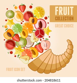 Vector fruit icon set in flat style. Template elements for web and mobile applications.