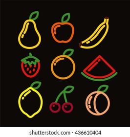 Vector fruit icons. linear illustrations, colored summer harvest