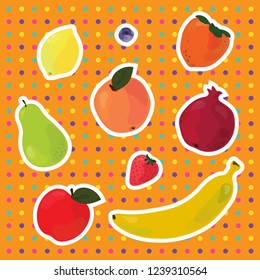 Vector fruit icons on bright background.