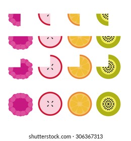 Vector fruit illustration from apple, berry, orange and kiwi and parts
