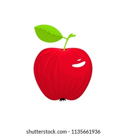 Vector fruit illustration of a bright red striped apple isolated on the white background.