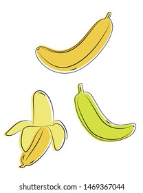 Vector fruit illustration cartoon hand drawn kids Bananas on white background