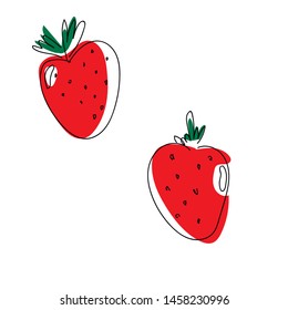 Vector fruit illustration juicy red hand drawn Strawberries on white background