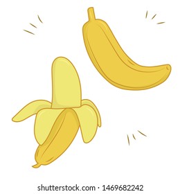 Vector fruit illustration set of cartoon bright fresh Banana on white background