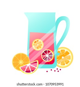 Vector fruit juice with berries, oranges and lemons. Summer fresh juice