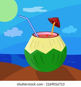 vector fruit juice with coconut fruit bowl, suitable for book covers, flyers, T-shirts and etc..