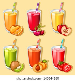 vector fruit juice icon set