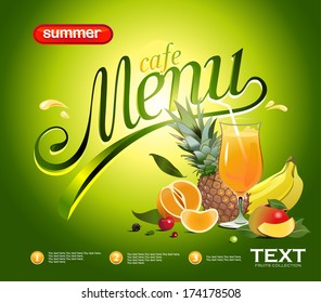 Vector fruit and juice. Picture menu for summer cafe