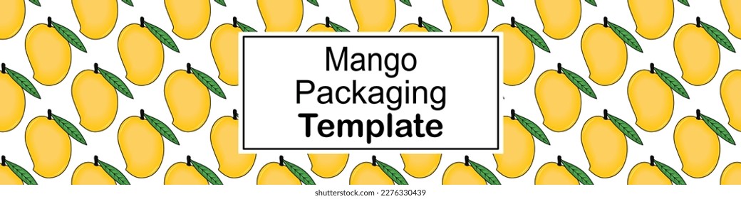 Vorlage für die Vektorfruchtkennzeichnung. Vegan Fruchtbanner, reife Mango Hintergrund.Mango Muster nahtlos. Babyverpackung, Saft-Tag-Design. Konfitüre aus biologischem Anbau, Süßwaren, Kosmetika.