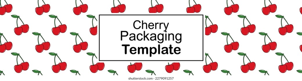 Vector fruit label template. Vegan fruit banner, Cherry background. Cherry  pattern seamless. Baby food packaging, juice tag design. Organic jam, confectionery package, cosmetics.