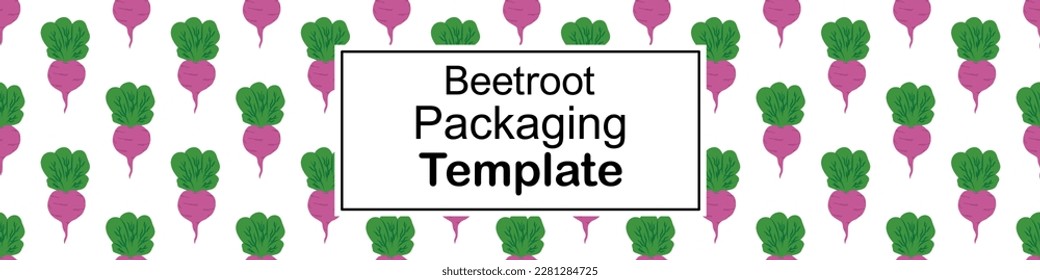 Vector fruit label template. Vegan fruit banner, Beetroot background. Beetroot pattern seamless. Baby food packaging, juice tag design. Organic jam, vegetable soup, confectionery package, cosmetics.