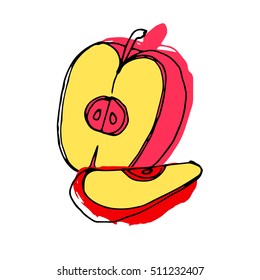 vector, fruit, leaf, illustration, apple, fresh, nature, food