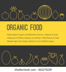 Vector fruit line icons. Organic food concept, can be used for brochure, cooking books, labels, restaurant menu.
