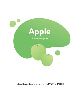 Vector fruit modern fluid banner. Colorful natural green apple on splash shape frame isolated on white background. Design illustration for web eco poster, veggy menu, backdrop, poster, card