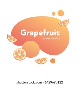Vector fruit modern fluid banner. Colorful orange grapefruit on liquid yellow shape frame isolated on white background. Design illustration for web eco poster, vegetarian menu, backdrop, poster, card