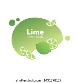 Vector fruit modern fluid banner. Colorful gradient citrus lime on green splash shape isolated on white background. Design illustration for eco poster, healthy veggy menu, backdrop, poster, card