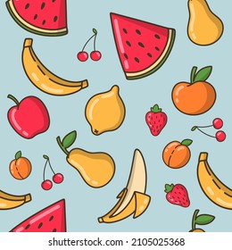 Vector fruit pattern. Cartoon style. Design, illustration, decoration. Summer mood. Fruits and berries.