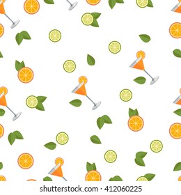 Vector fruit patterns. Citrus cocktail. Health. Seamless pattern.
