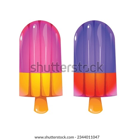 Vector fruit popsicle colorful ice creams on wooden stick set.