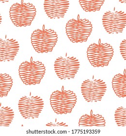 Vector Fruit Red Apples on White Background Seamless Repeat Pattern. Background for textiles, cards, manufacturing, wallpapers, print, gift wrap and scrapbooking.