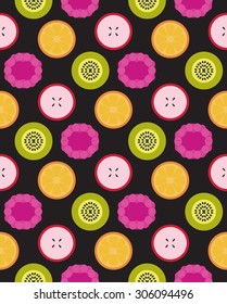 Vector fruit seamless pattern from apple, berry, orange and kiwi