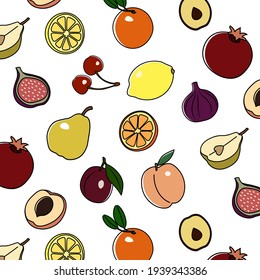 Vector fruit seamless pattern. Vector cherry pattern. Vector pear pattern. Seamless fruits pattern