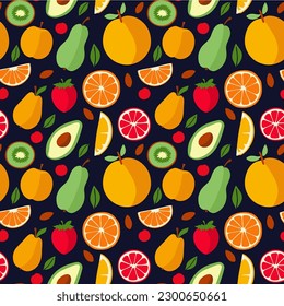 Vector fruit seamless pattern. Vector orange , avocado, kiwi pattern.