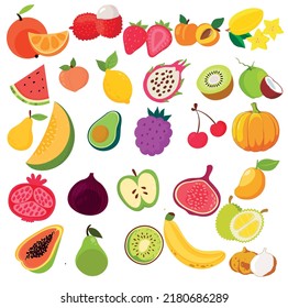 Vector fruit set. Healthy food concept.  Flat vector illustration.