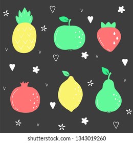 Vector fruit set on dark background.