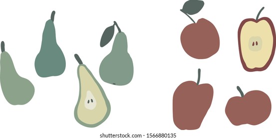 vector fruit set of pears and apples