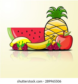 vector fruit set watermelon pineapple lemon banana raspberry apple