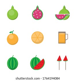 Vector fruit such as orange, water melon, guava and related icon set, 64x64 Pixel perfect icon, editable icon for web design and application on white isolated background